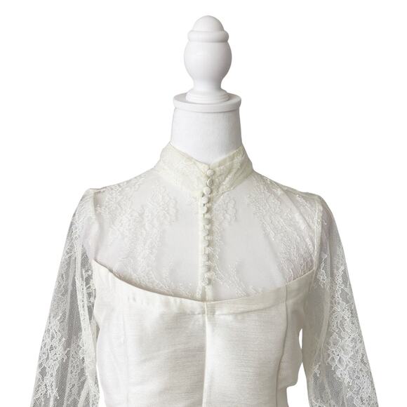 BHLDN Long-Sleeve High-Neck Lace Fit & Flare Mini Dress White 2 NWT - Picture 5 of 11